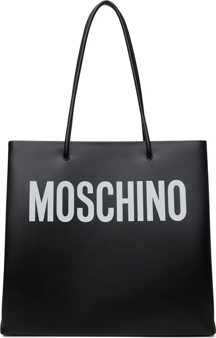 Moschino Black Leather Shopping Tote