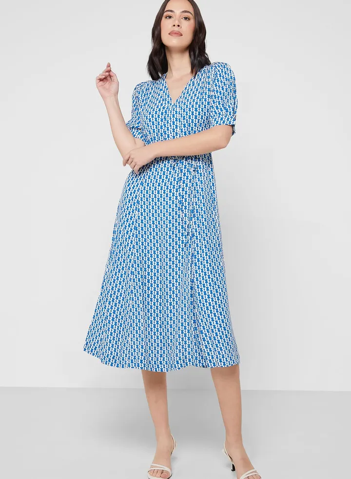 Printed Tie Detail Dress