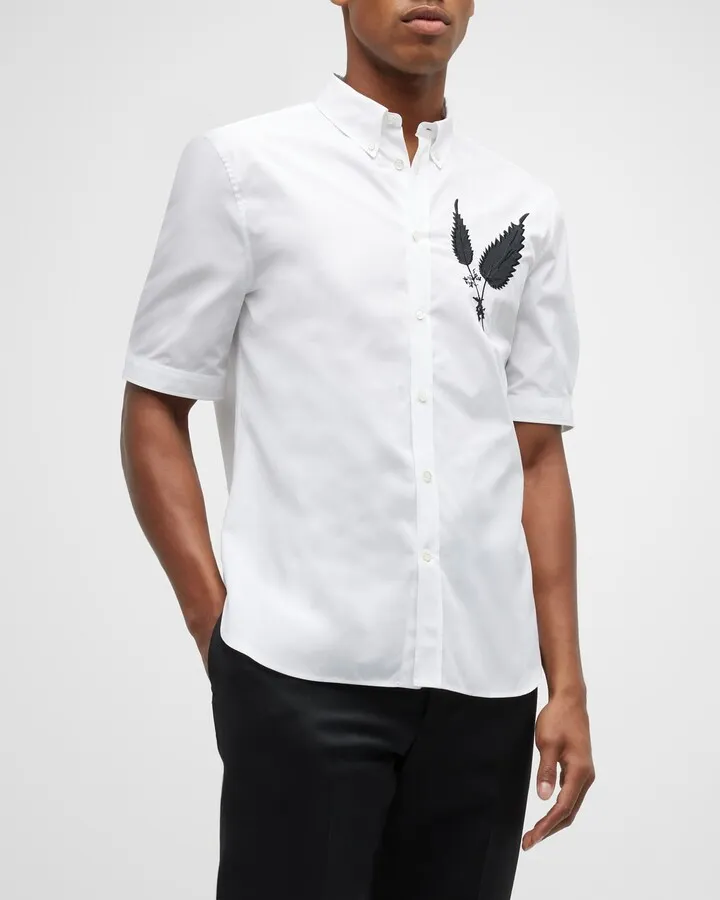 Men's Embroidered Leaves Sport Shirt