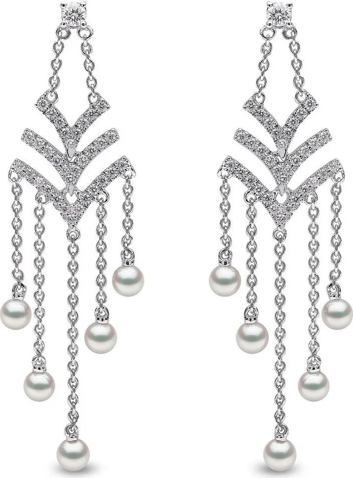 18kt white gold Sleek Akoya pearl and diamond earrings