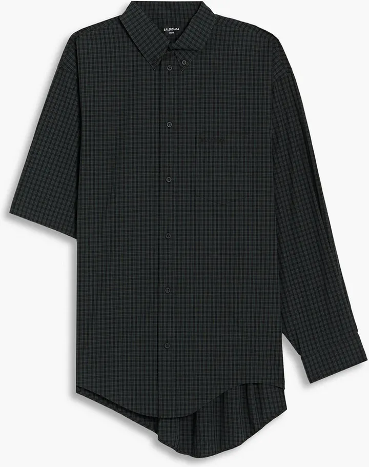 Asymmetric checked cotton-poplin shirt