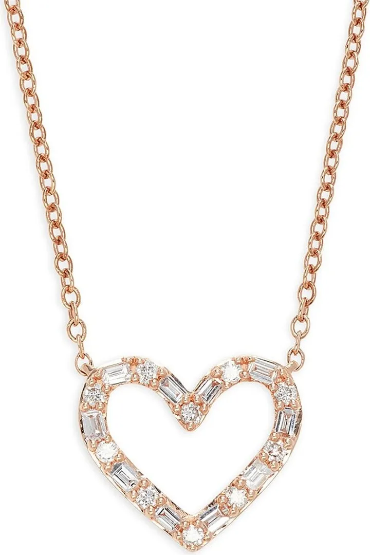 14K Rose Gold & Diamond Heart Pendant Necklace