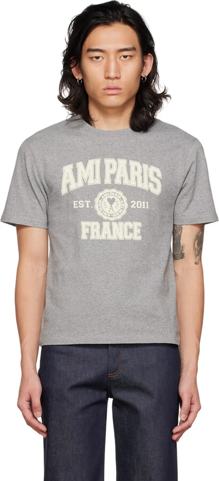 AMI Alexandre Mattiussi Gray Ami Paris France T-Shirt