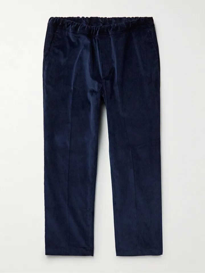 Tapered Cropped Pleated Cotton-Corduroy Trousers