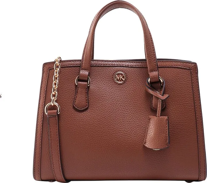 Leather handbag with metal monogram