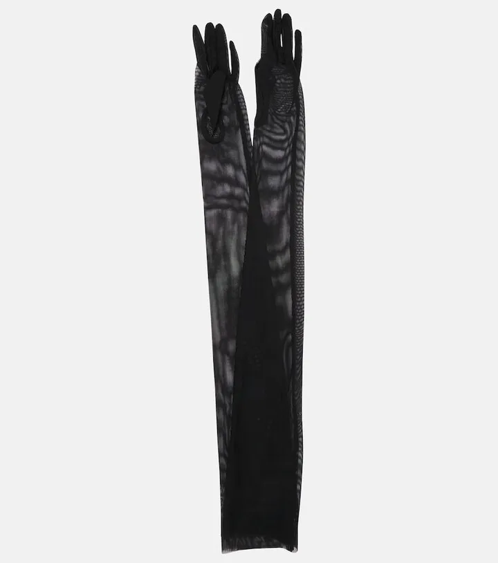 Long semi-sheer mesh gloves