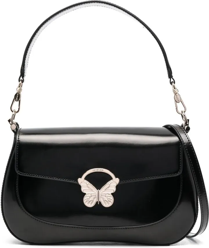 Butterfly-Plaque Leather Shoulder Bag