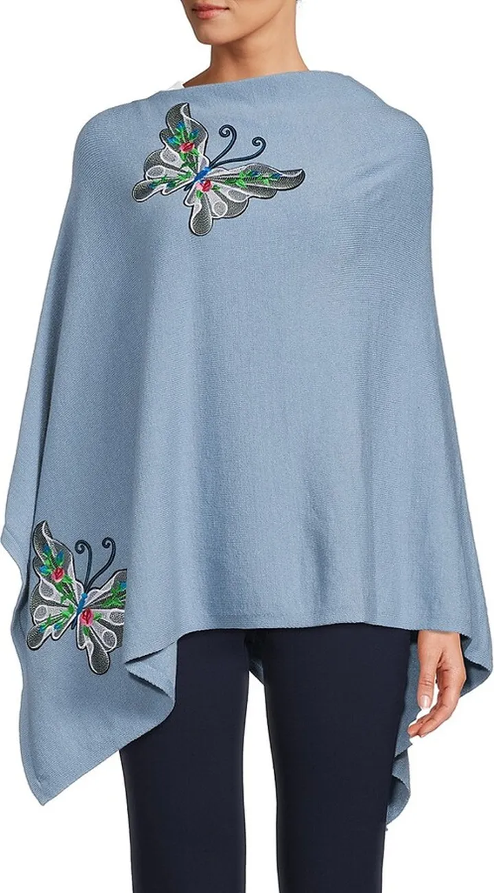 Butterfly Embroidered Knit Poncho