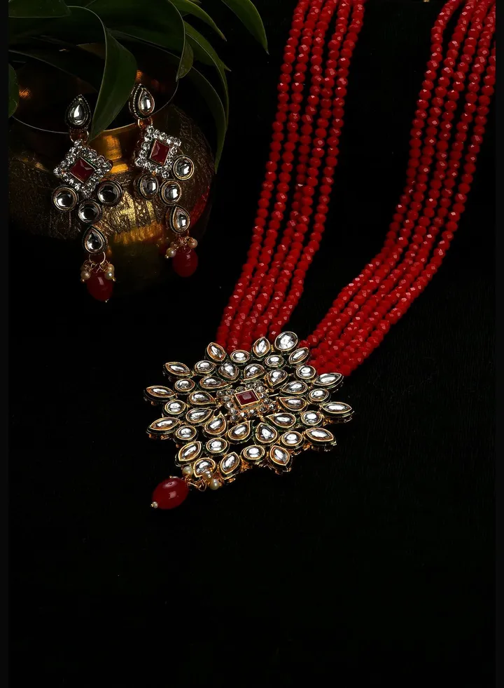Kundan Beads Gold Plated Necklace Set