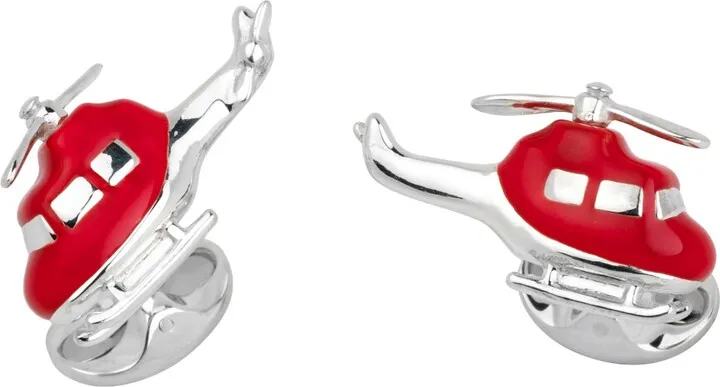 Deakin & Francis - Deakin & Francis Sterling Silver Red Enamel Helicopter Cufflinks