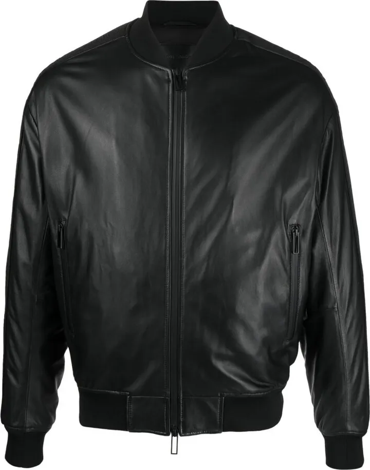 Logo-Tape Leather Bomber Jacket