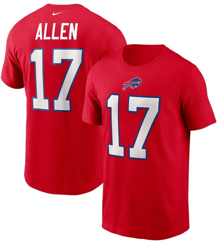 Men's Josh Allen Red Buffalo Bills Name and Number T-shirt