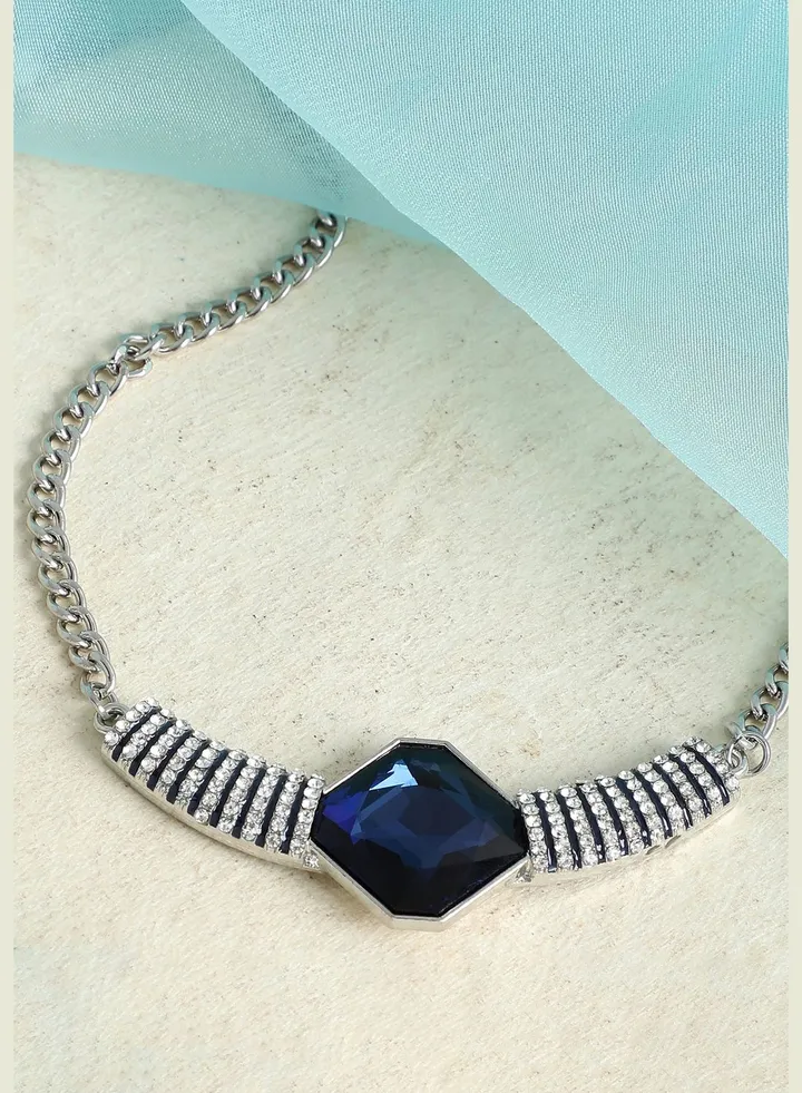 Silver Plated Party Designer Stone Necklace For Women