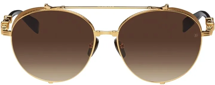 Balmain Gold & Brown Brigade II Sunglasses