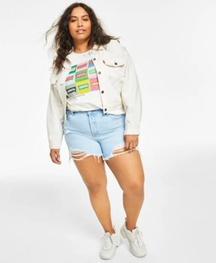 Levis Trendy Plus Size Perfect Logo Crewneck Tee Cotton Baggy Trucker Jacket Destructed 501 Denim Shorts
