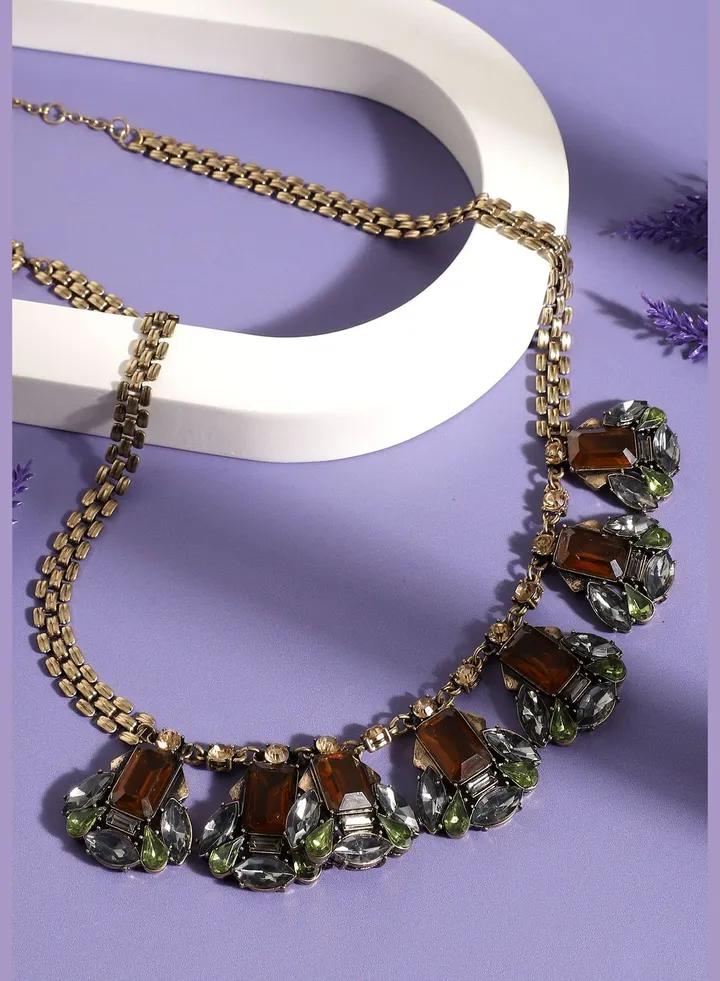 Gold Plated Designer Stone Party Necklace For Women