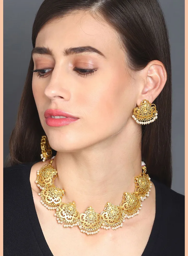 Gold-Plated Beaded Necklace Set