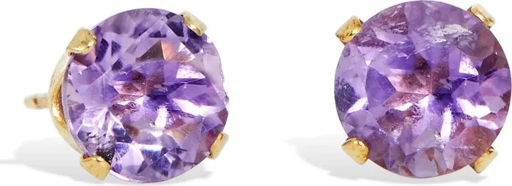 18K Yellow Gold Vermeil Amethyst Stud Earrings