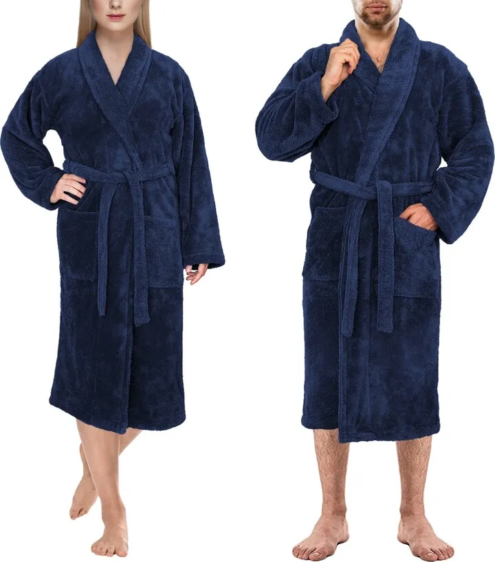 Unisex Luxury Hotel Spa Warm Shawl Collar Soft Plush Fleece Bath Robe Bedding