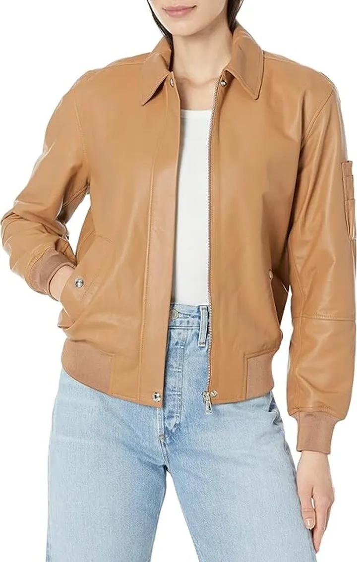 LAUREN Ralph Lauren Lambskin Bomber Jacket (Dark Camel) Women's Jacket