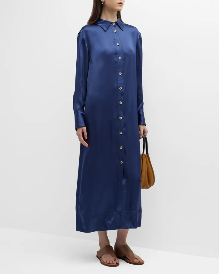 Satin Tea-Length Shirtdress