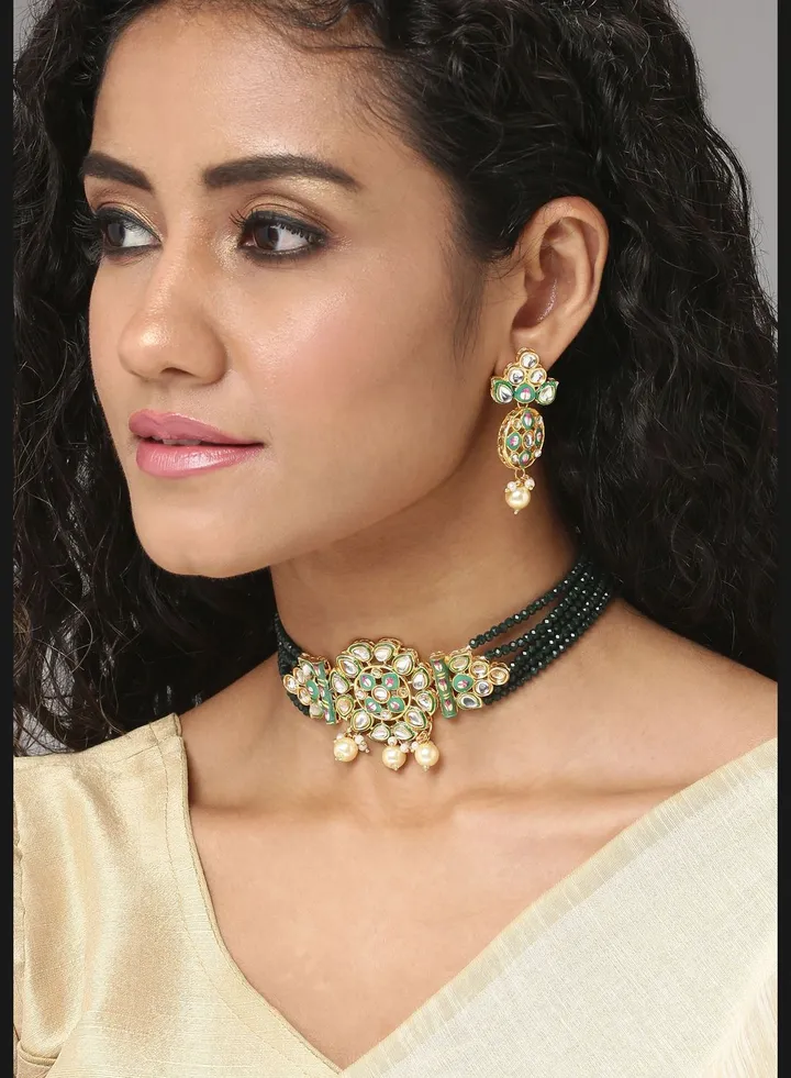 Gold Plated Beaded Trendy Jewel Set