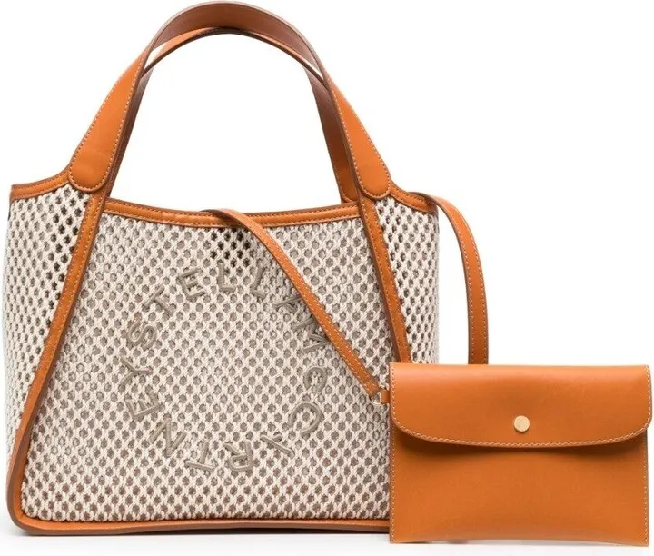 Ivory Beige Embroidered Logo Rope Tote Bag