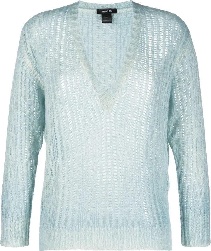 V-neck open-knit jumper