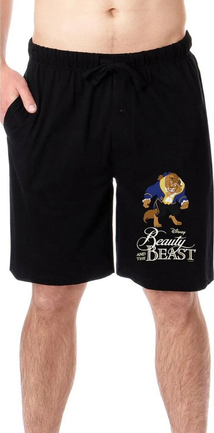 Disney Mens' Beauty and the Beast Title Princess Movie Sleep Pajama Shorts (4X) Black