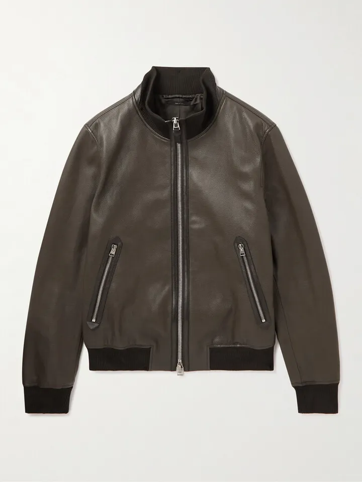 Full-Grain Leather Bomber Jacket