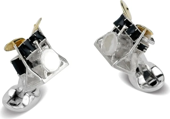 Deakin & Francis - Deakin & Francis Sterling Silver Black Enamel Drum Kit Cufflinks