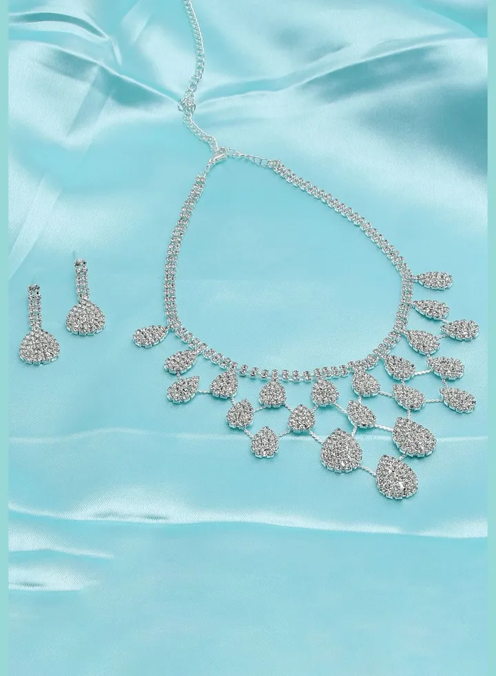 Silver Plated American Diamond Necklace and Earring Set