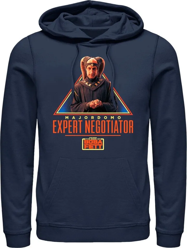 Men's Star Wars: The Book of Boba Fett Majordomo Expert Negotiator Pull Over Hoodie - Navy Blue - 2X Large