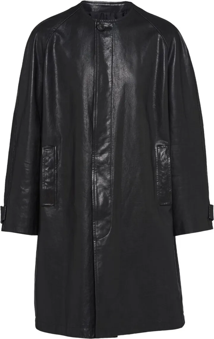 Collarless Leather Coat