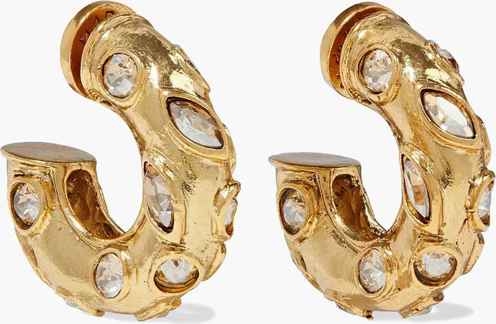 Gold-tone crystal hoop earrings