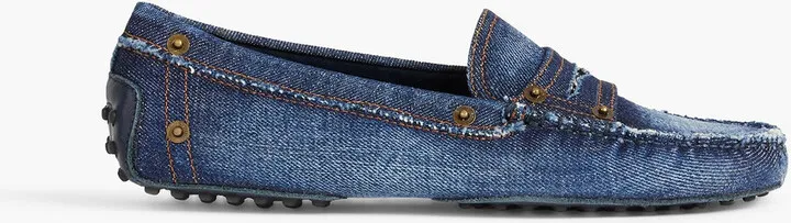 Gommino distressed denim loafers