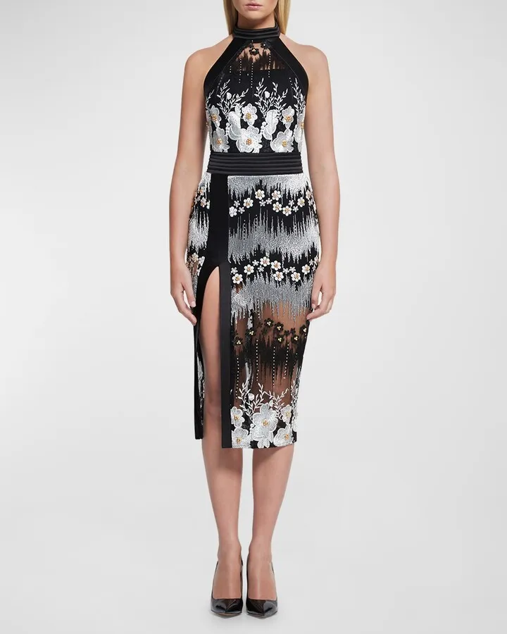 An Angel Is Love Sequin Beaded Halter Midi Dress