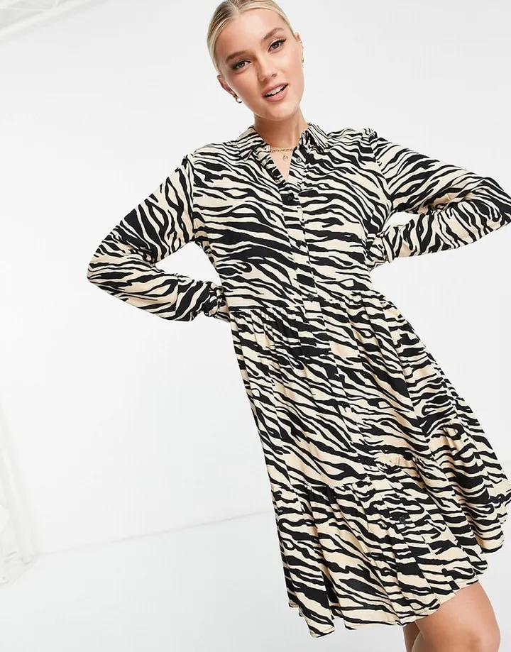 Stradivarius shirt dress in beige tiger print