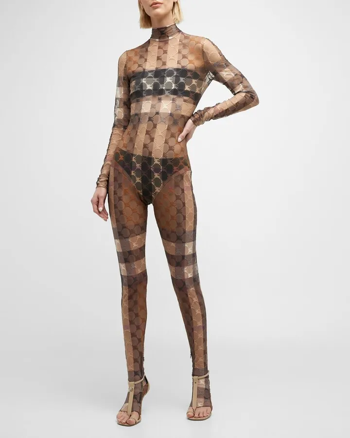 Check EKD Jacquard Mesh Long-Sleeve Bodysuit