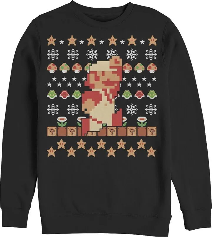Men's Nintendo Ugly Christmas Super Mario Pixel Sweatshirt - Black - Large