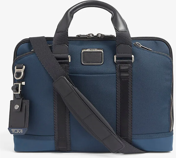 Mens Navy Aviano Slim Woven Briefcase