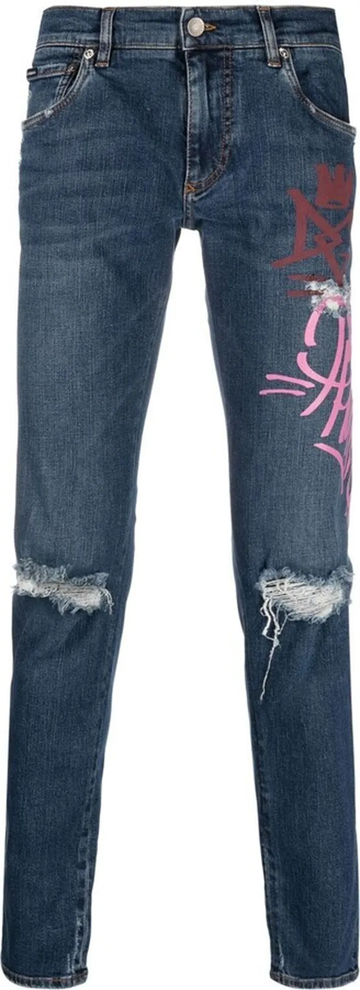 Graffiti-Print Ripped Skinny Jeans