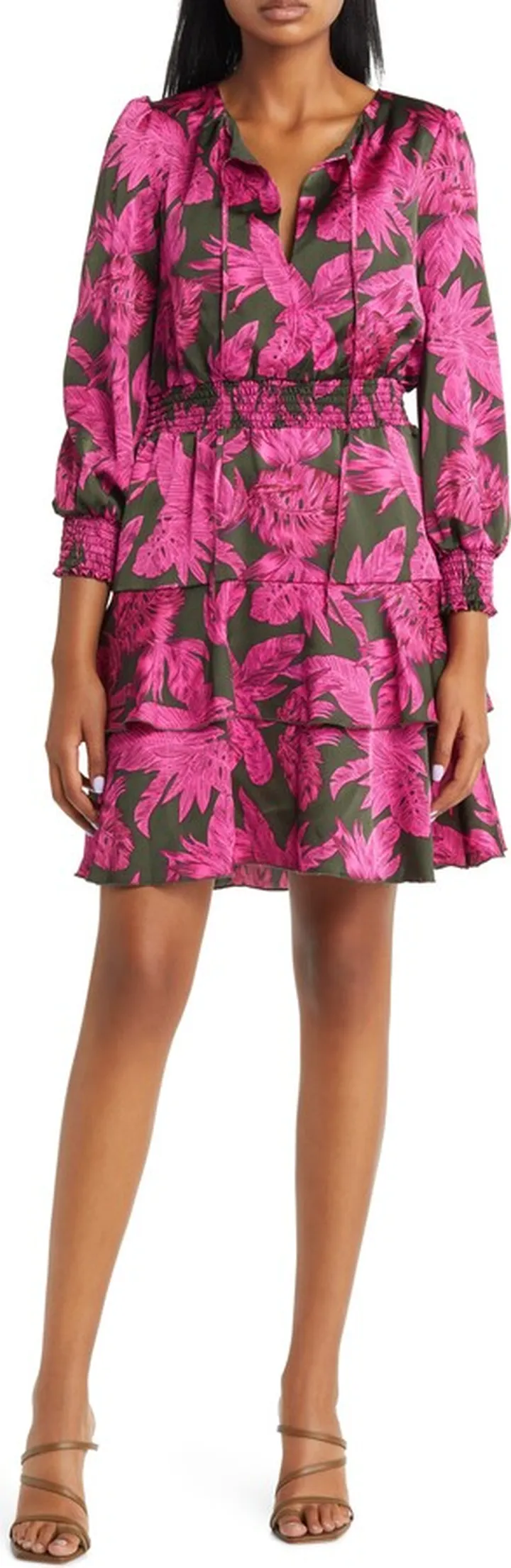 Winter Palm Long Sleeve Smocked Waist Minidress