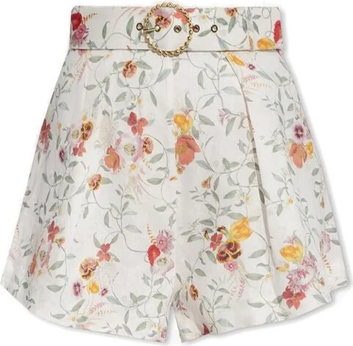 Zimmermann Flora-Printed Belted Shorts