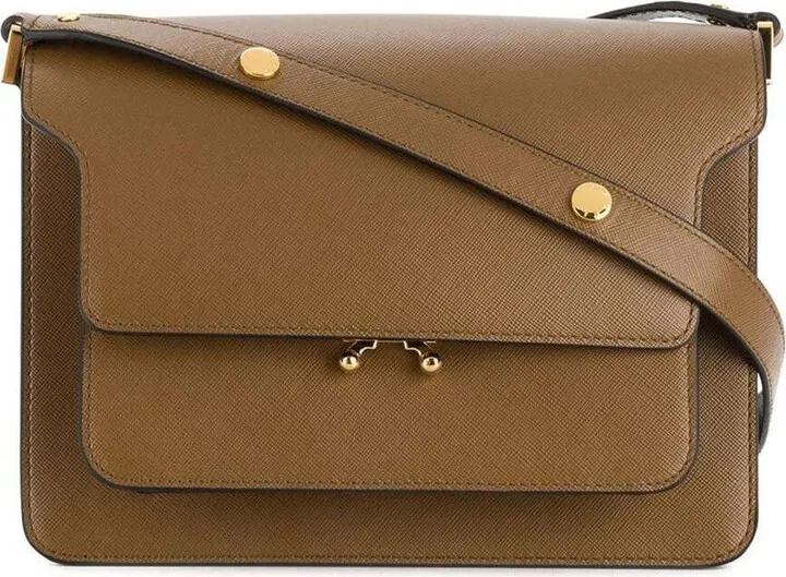 Brown Trunk Crossbody Bag In Saffiano Leather Woman