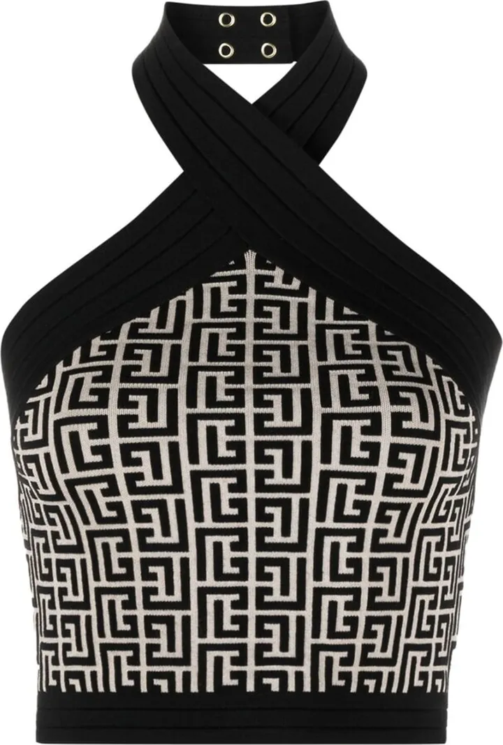 Monogram Jacquard Halterneck Knitted Top