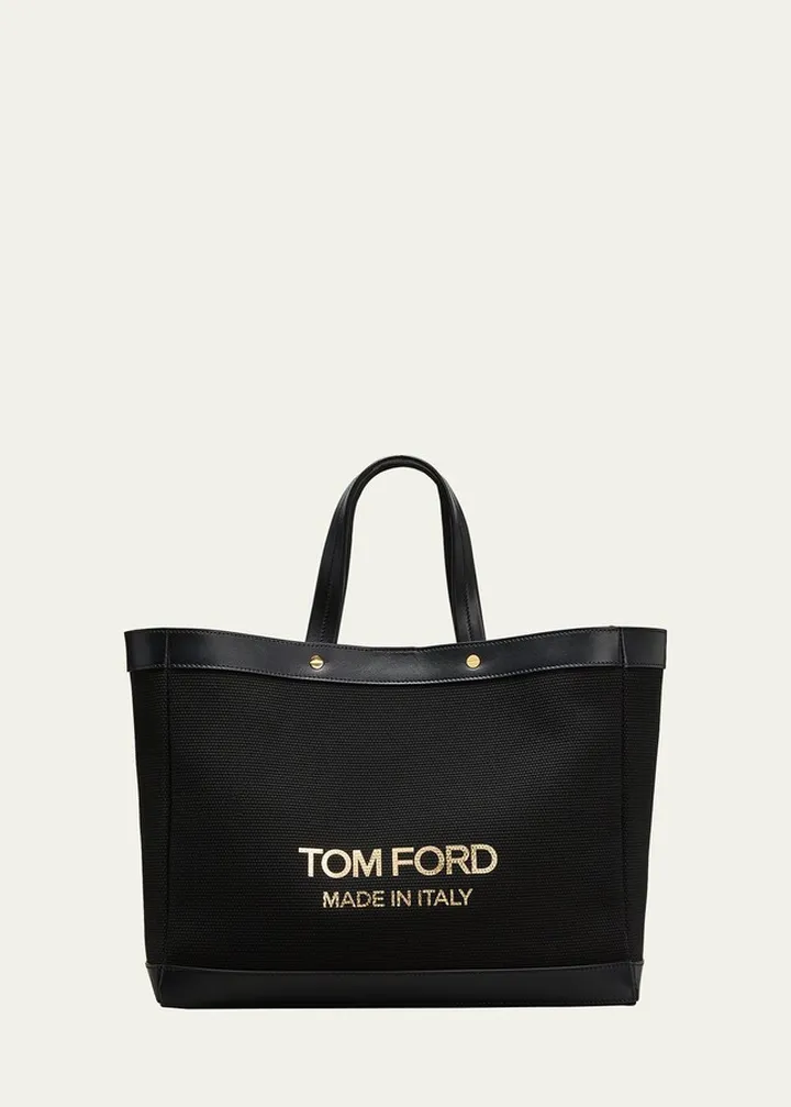 Bicolor Canvas Logo Shopping Small Tote Bag