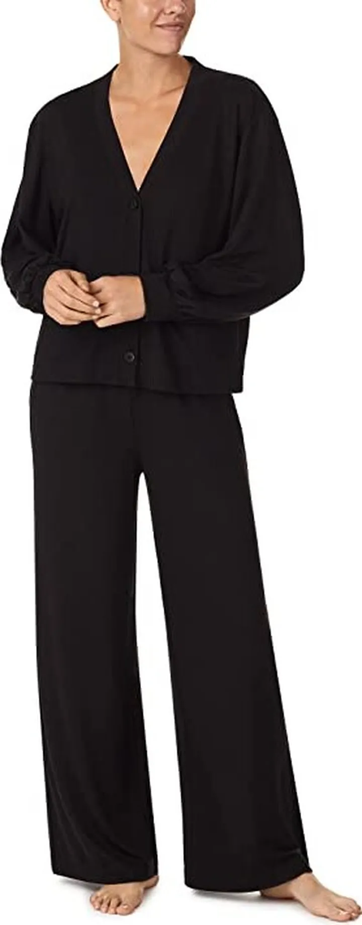 Sanctuary Long Sleeve Crop Cardi and Wide Leg Pants Set (Marled Black) Women's Pajama Sets