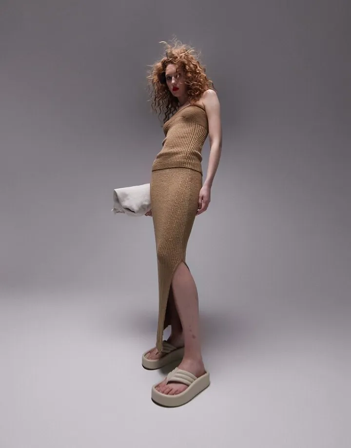 Topshop knit midi skirt in brown - part of a set
