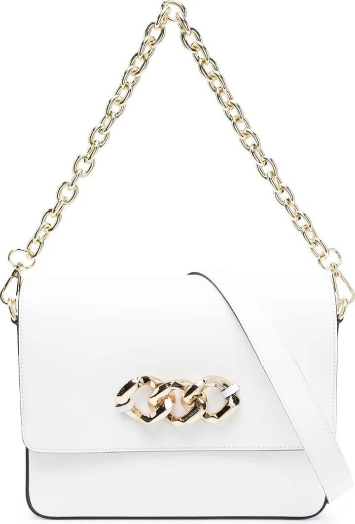 Chain-Link Detail Leather Tote Bag